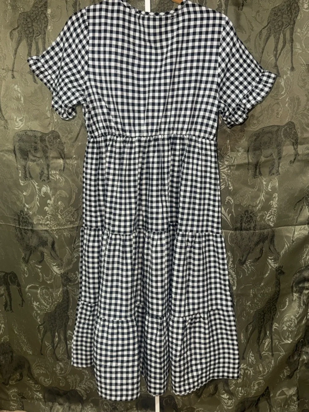 Black and White Gingham Tiered Midi Dress by - Picture 2 of 4